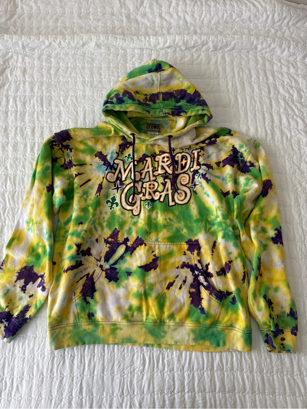 Mardi Gras Tie-Dye Crewneck Hoodie - Green/Yellow/Purple